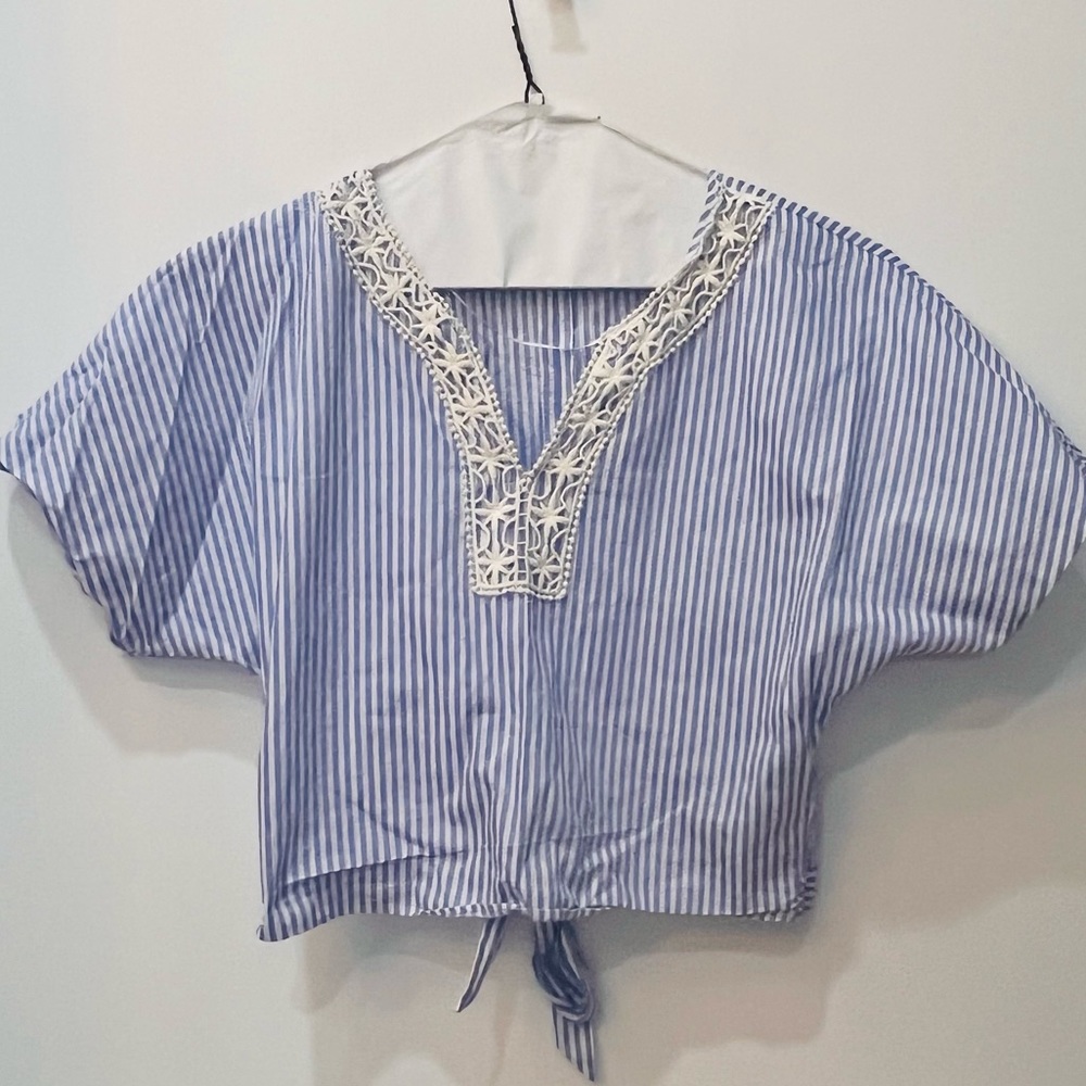 Zara Basic Crop Top Blue And White Stripes size XS